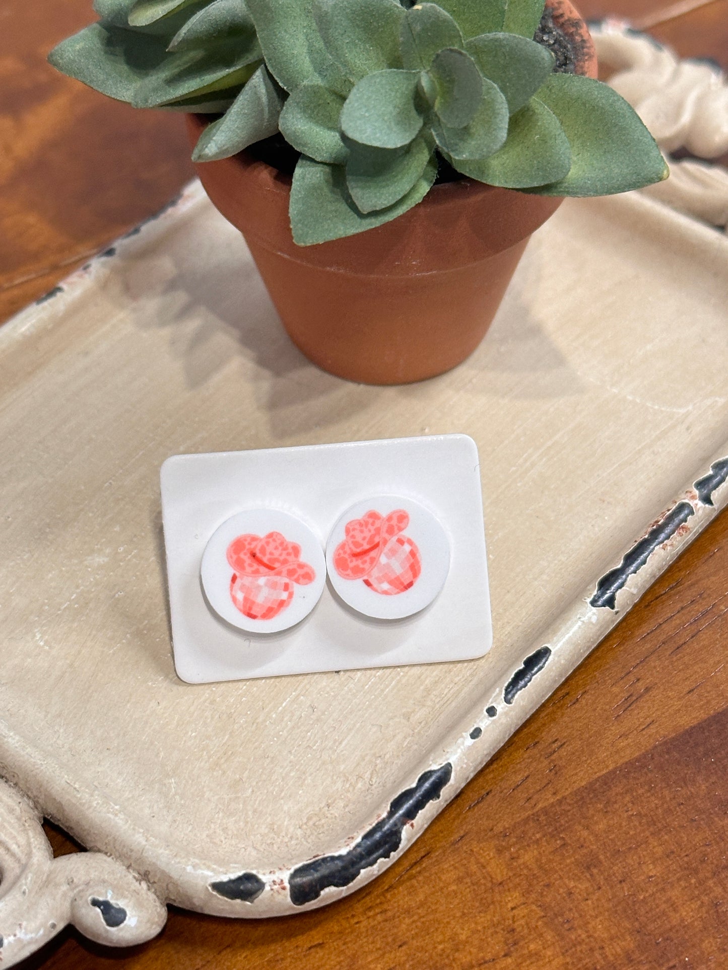 Sublimation Cowboy Disco Ball Acrylic Stud Earrings