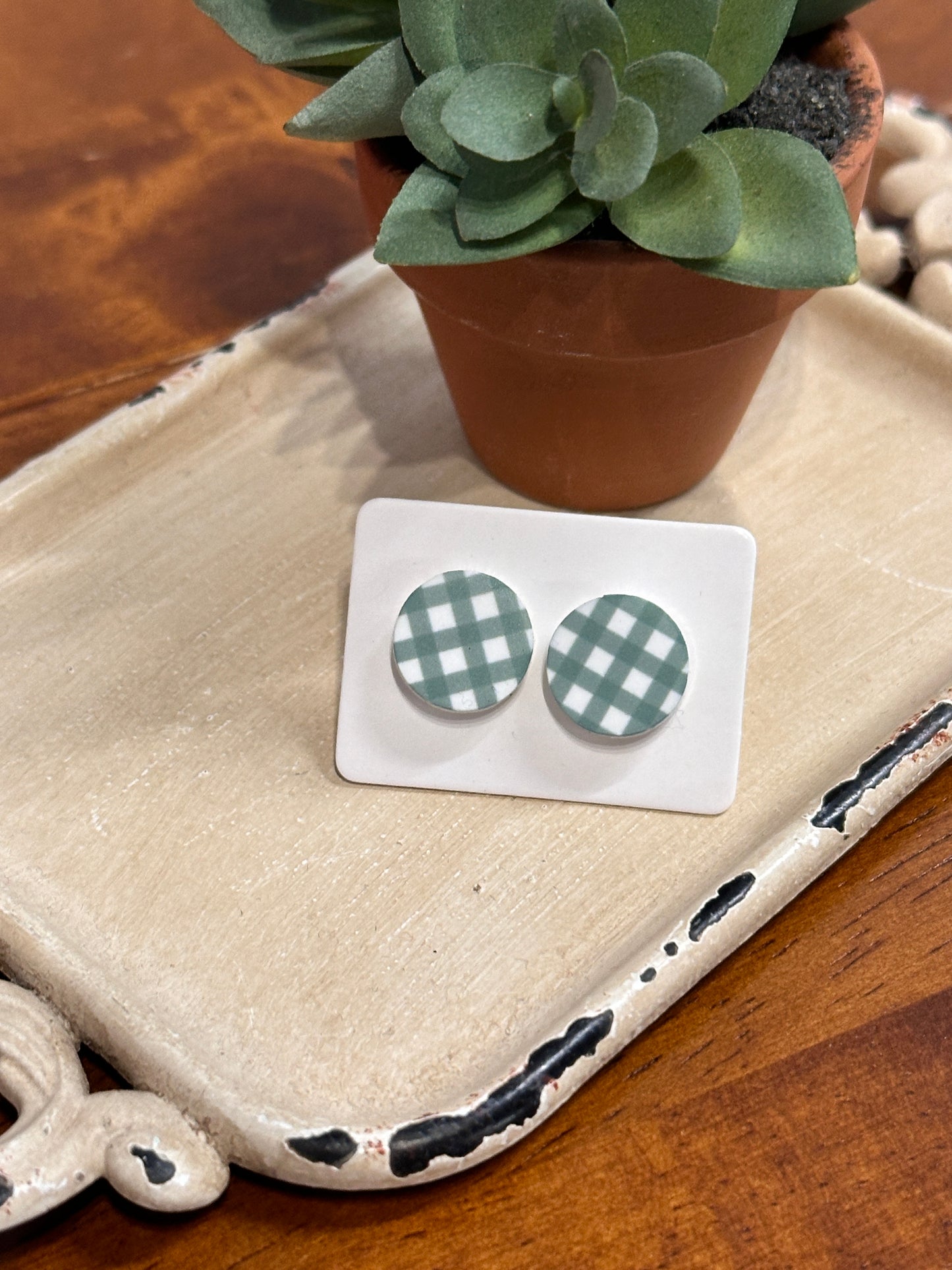 Sublimation Grey Plaid Acrylic Stud Earrings