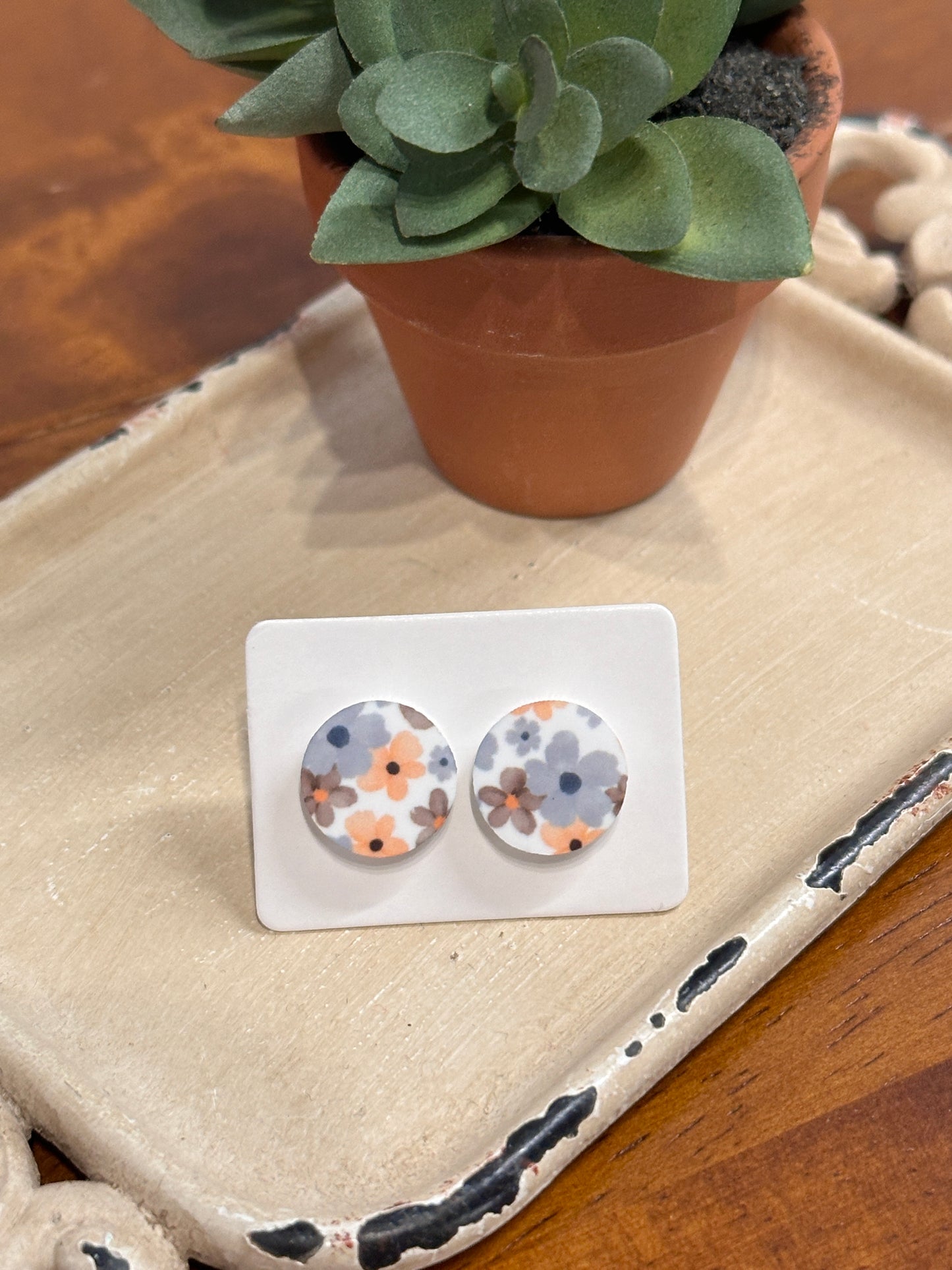 Sublimation Neutral Floral Acrylic Stud Earrings