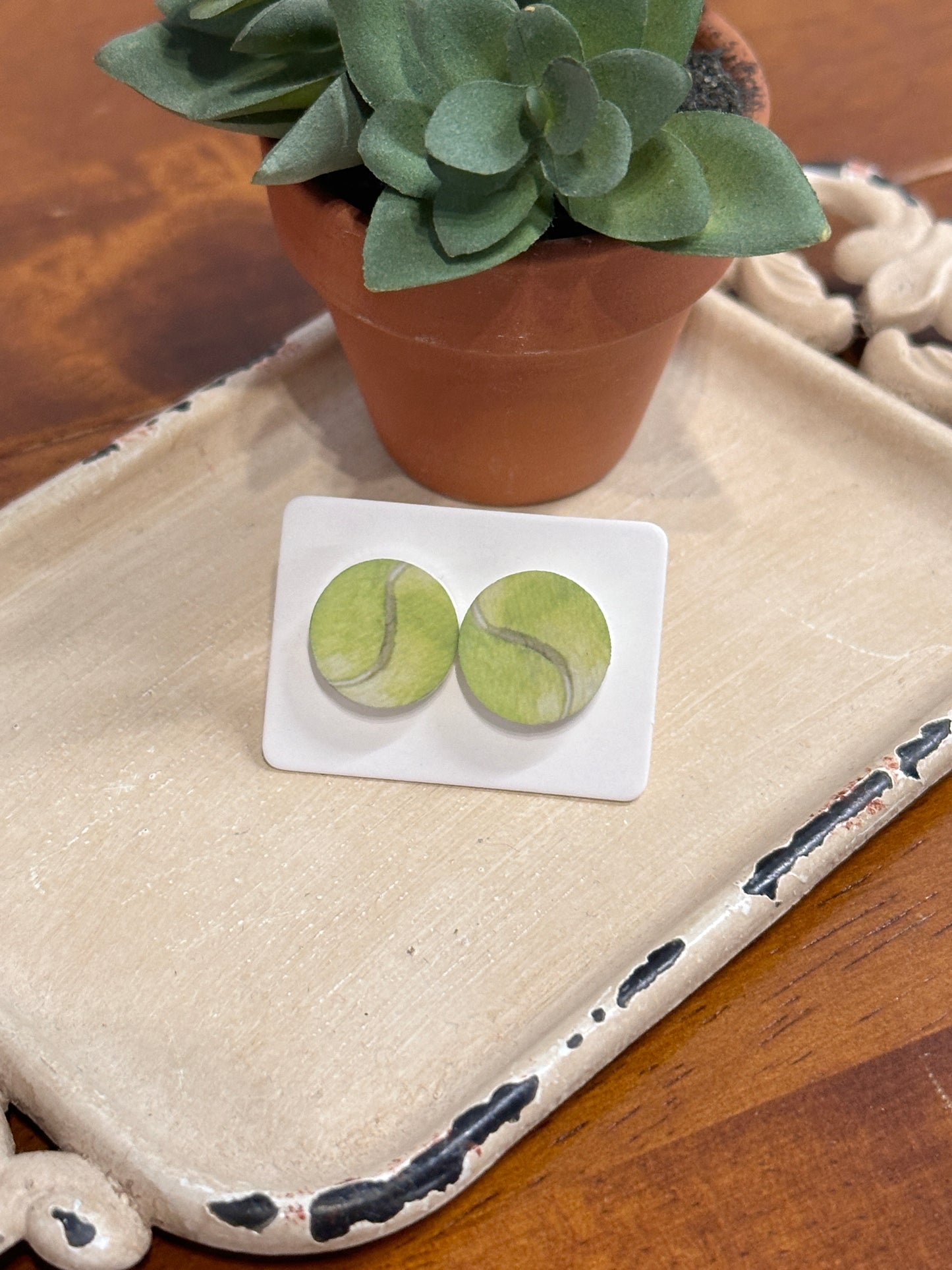 Sublimation Tennis Ball Acrylic Stud Earrings