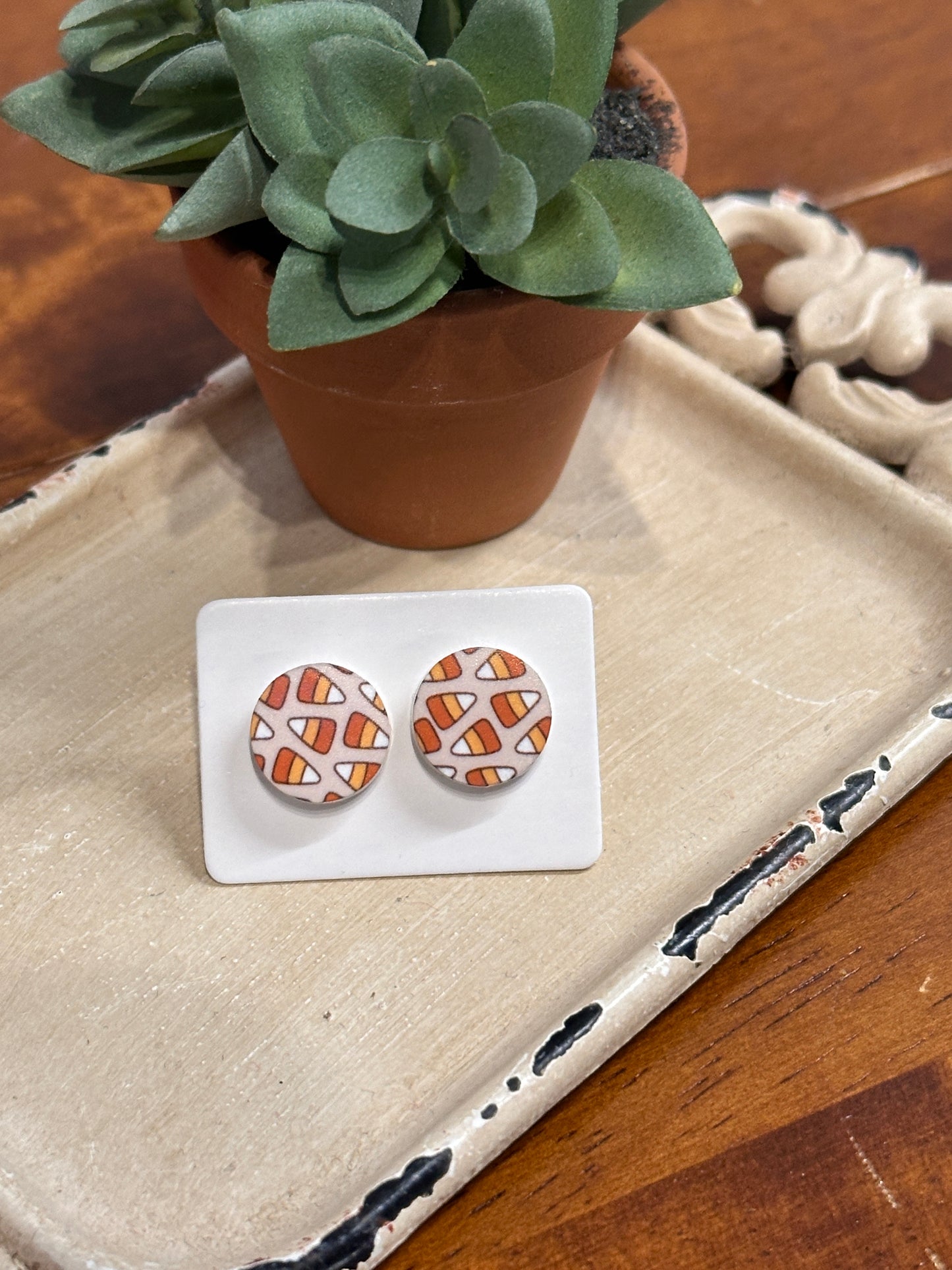 Sublimation Candy Corn Acrylic Stud Earrings