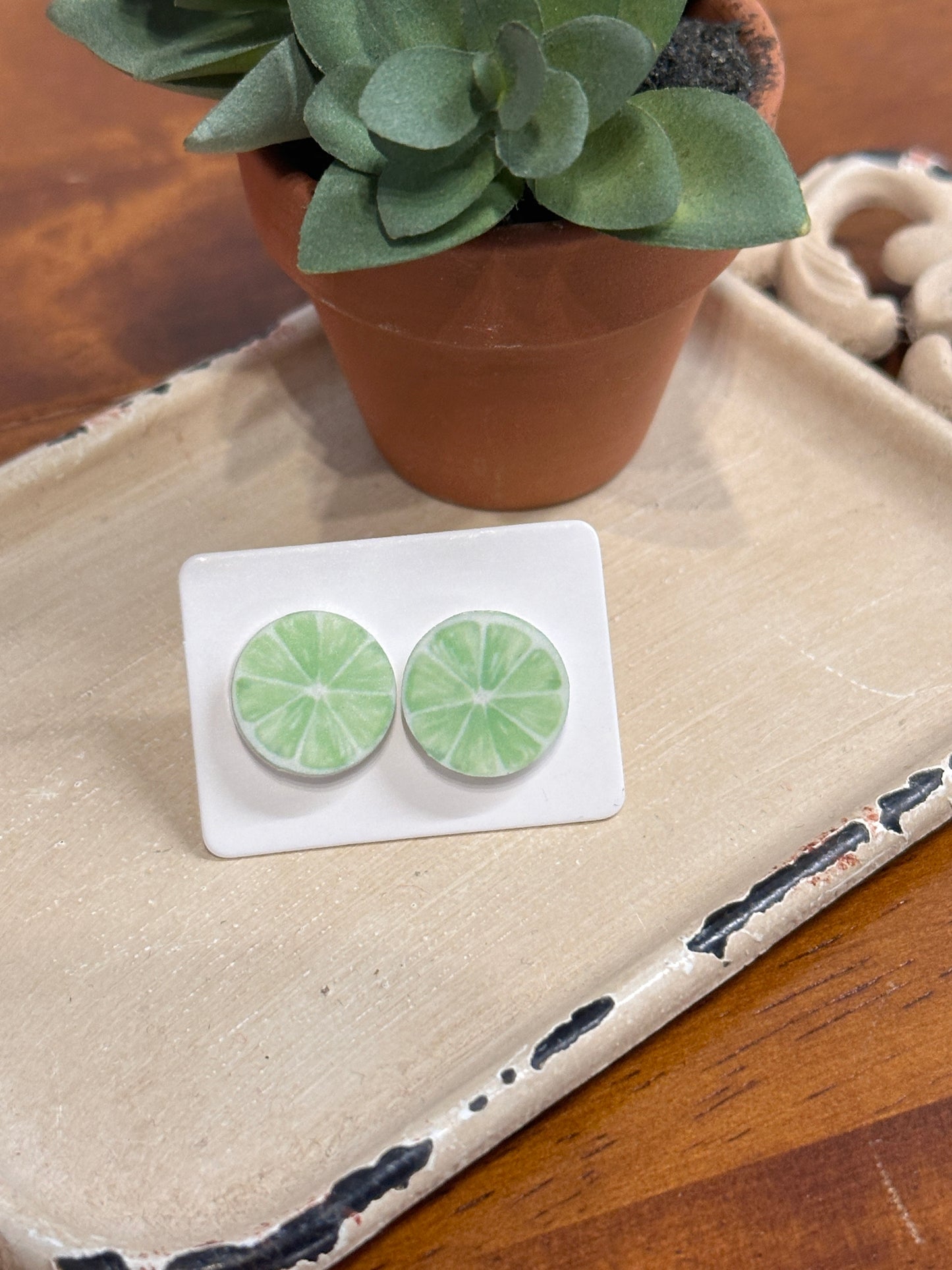 Sublimation Lime Slices Acrylic Stud Earrings