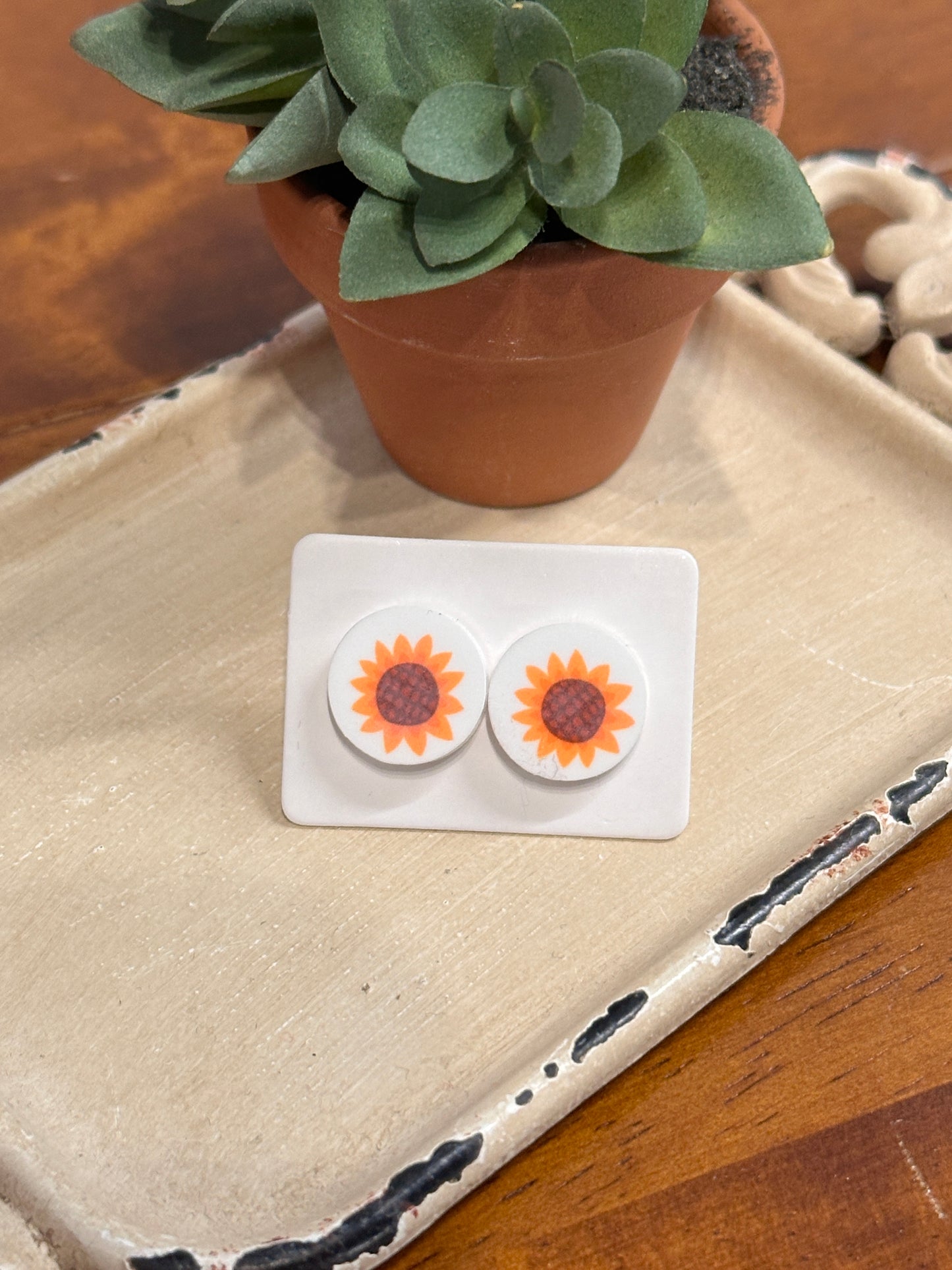 Sublimation Animated Sunflower Acrylic Stud Earrings