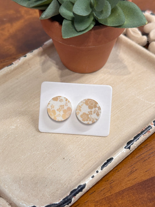 Sublimation Tan Floral Lace Acrylic Stud Earrings