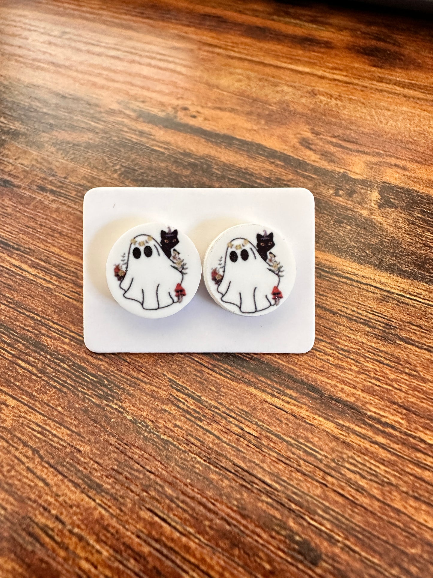 Sublimated Kitty Ghost Acrylic Stud Earrings