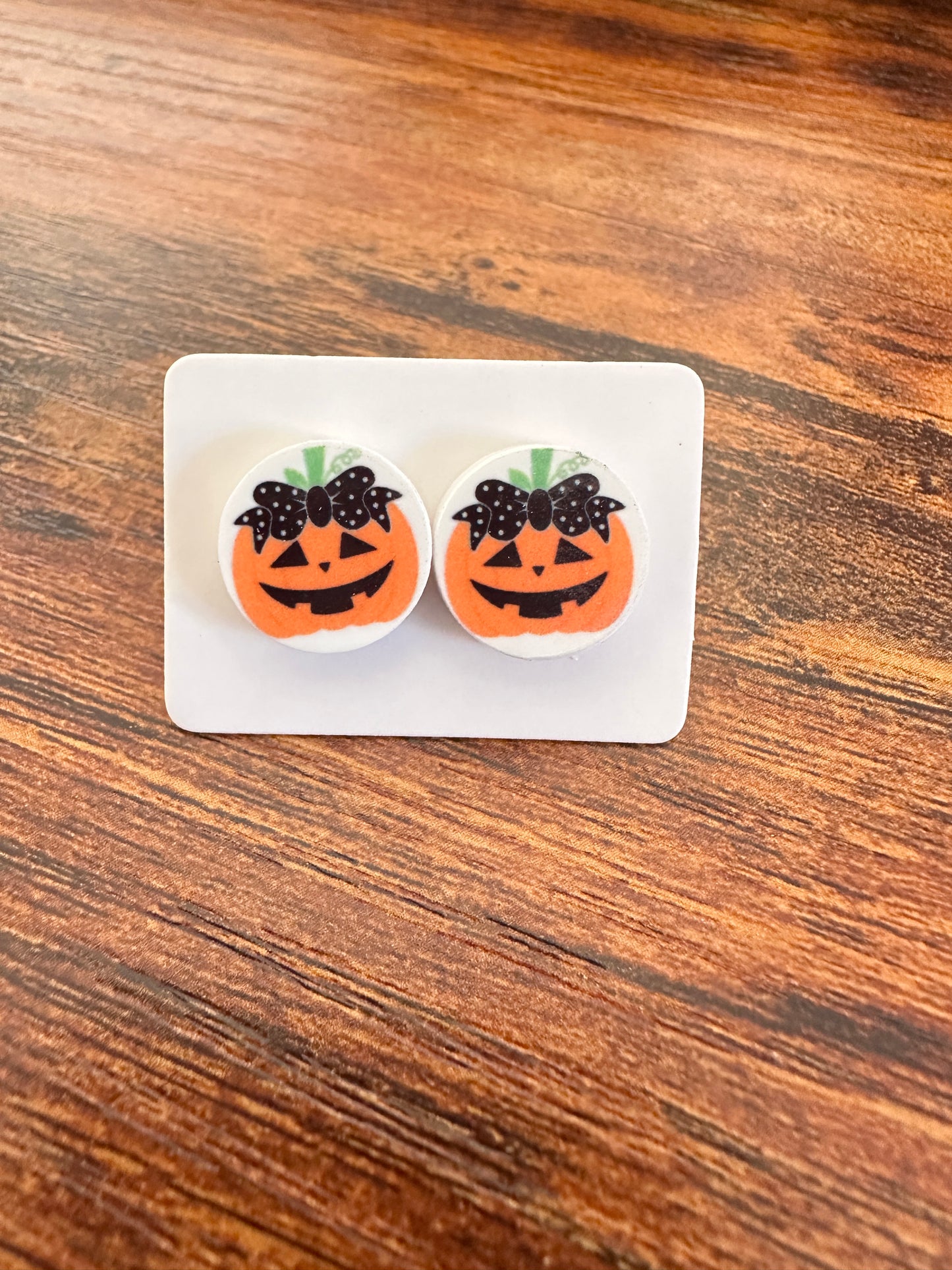 Sublimated Bow Pumpkin Acrylic Stud Earrings