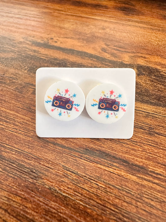 Sublimated Retro Radio Acrylic Stud Earrings