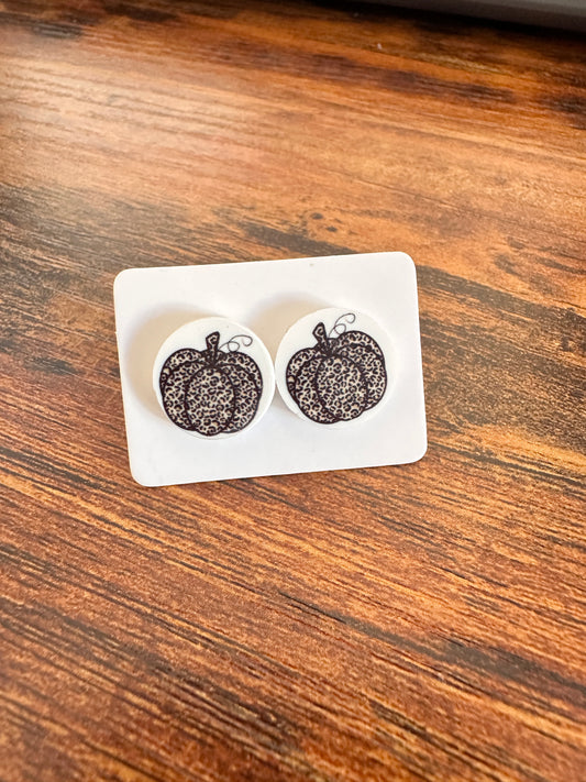 Sublimated Cheetah Print Pumpkin Acrylic Stud Earrings