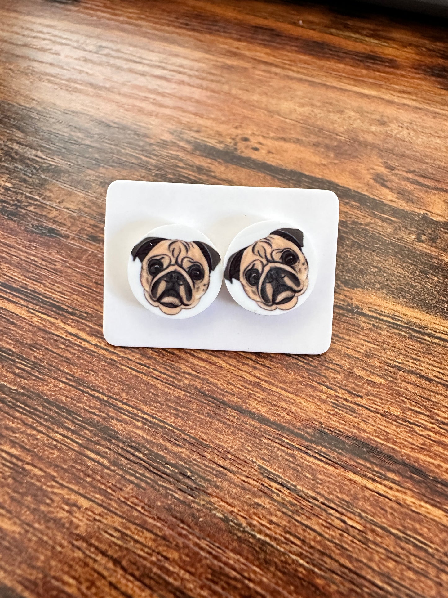 Sublimated Pug Acrylic Stud Earrings