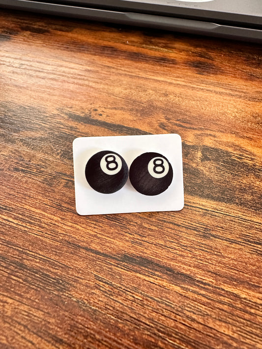 Sublimated 8 Ball Acrylic Stud Earrings