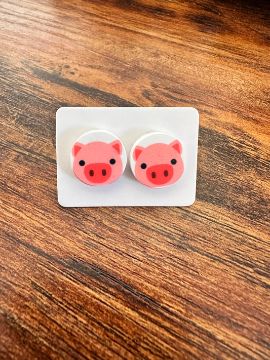 Sublimated Cartoon Pig Acrylic Stud Earrings