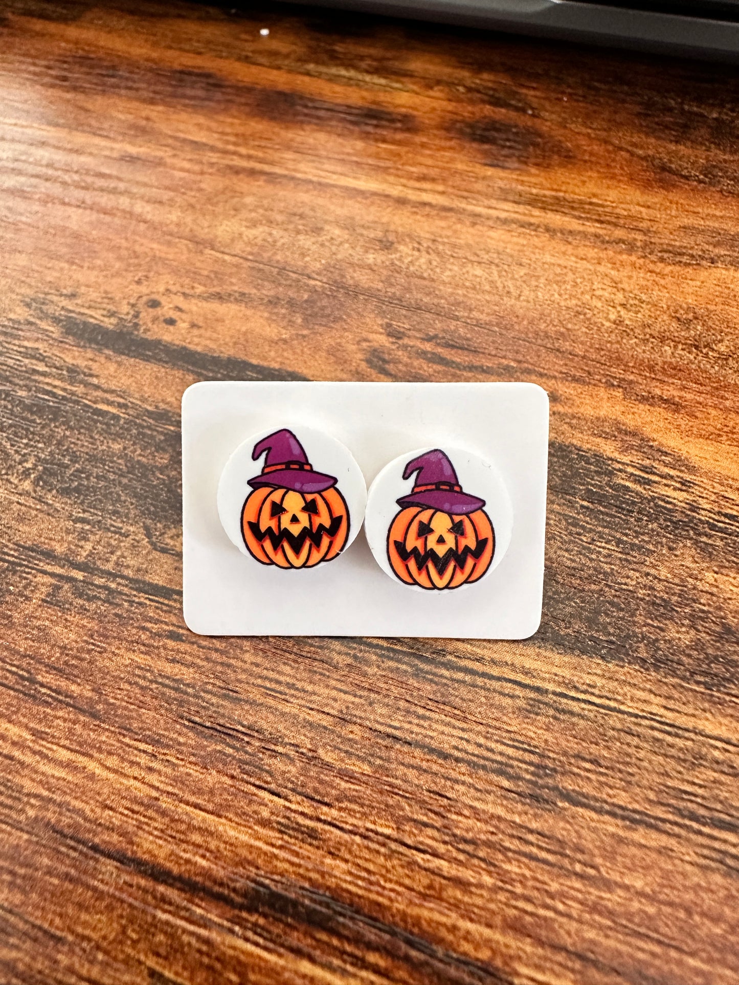 Sublimated Spooky Pumpkin Acrylic Stud Earrings