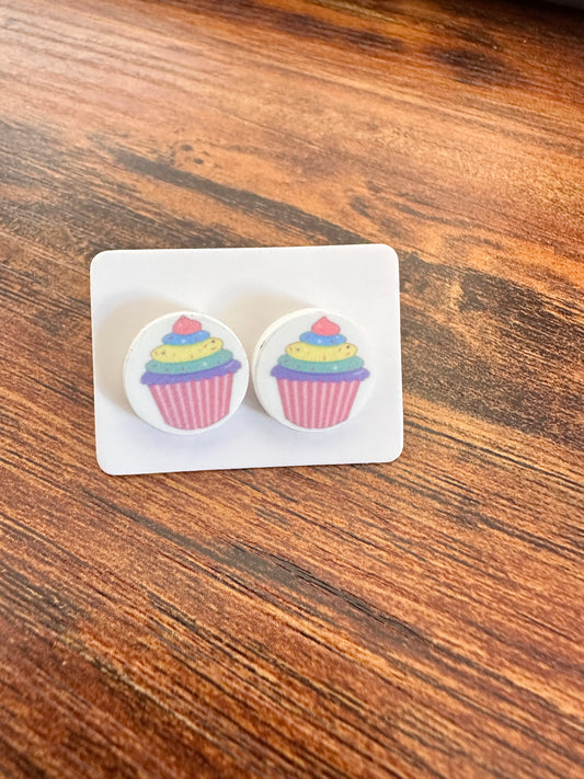 Sublimated Cupakes Acrylic Stud Earrings