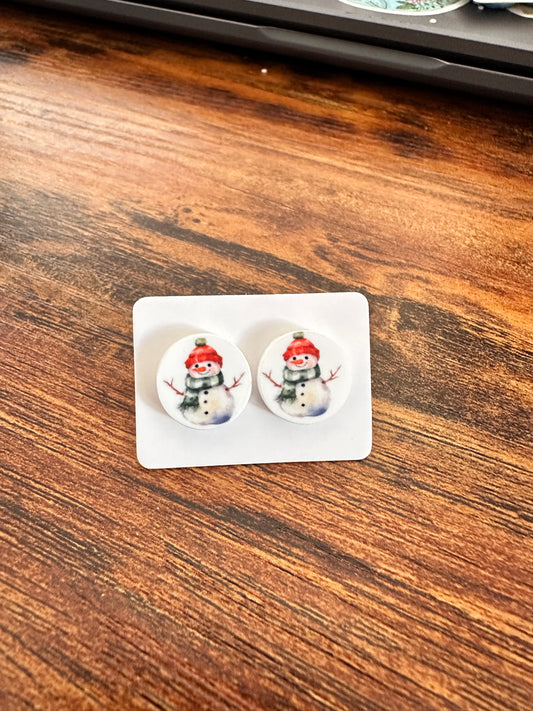 Sublimated Snowman Acrylic Stud Earrings