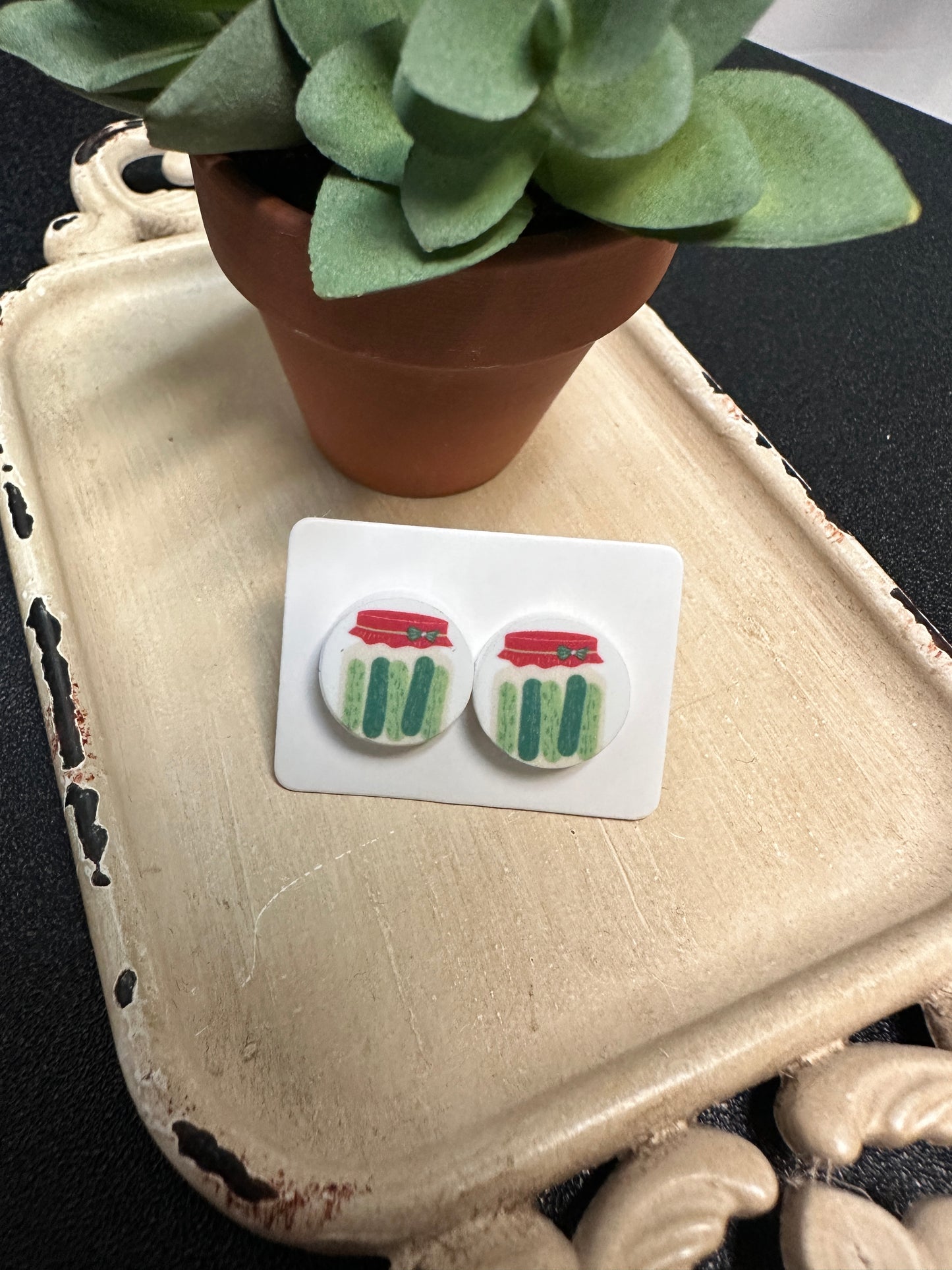 Sublimated Pickle Jar Acrylic Stud Earrings