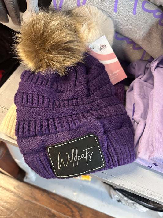 Wildcats Cursive Pom Beanie