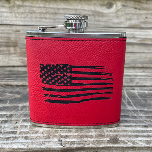 American Flag 6 oz Leatherette and Stainless Steel Flask