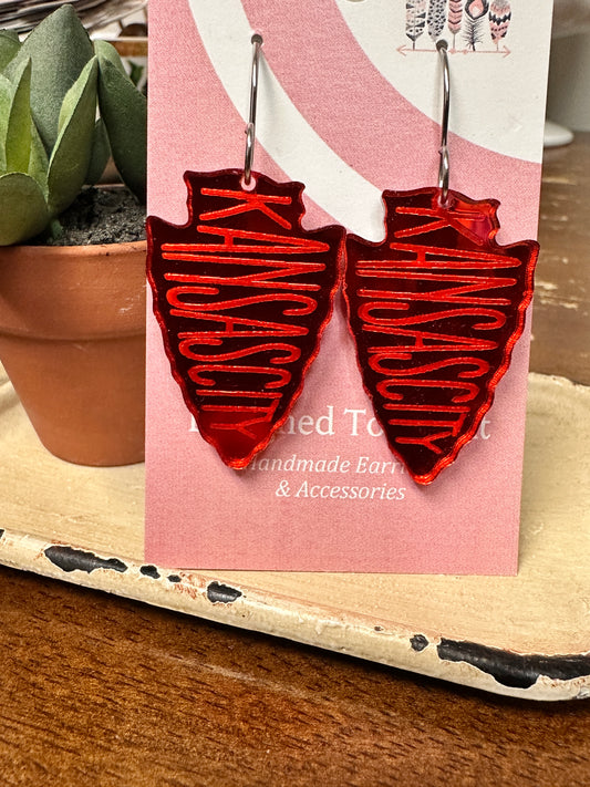 Kansas City Engraved Arrowhead Dangle Earrings