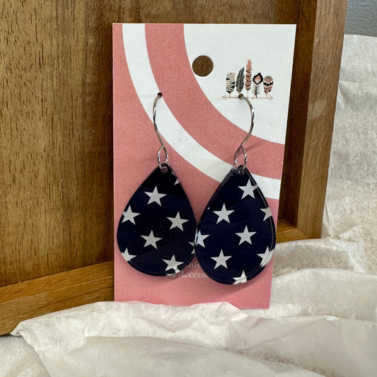 Navy Stars Scattered Print Dangle Earrings