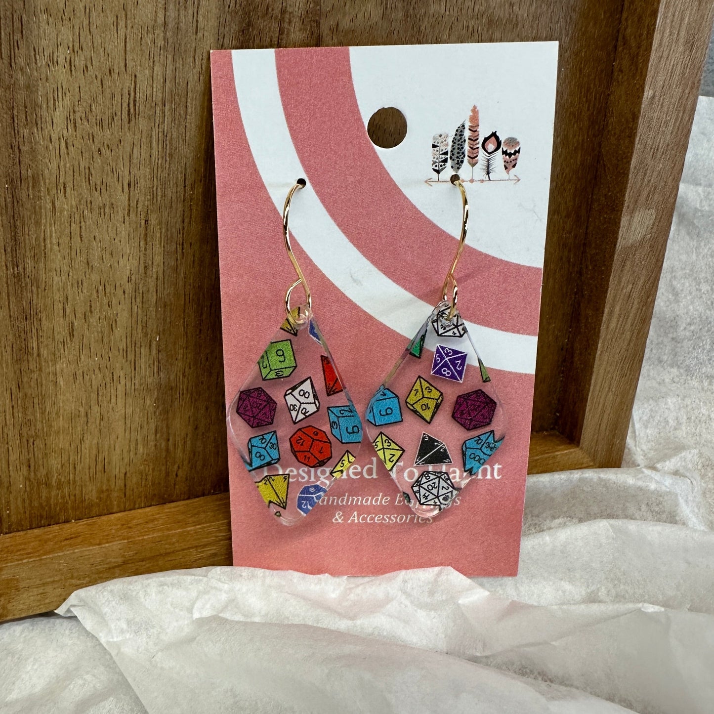 Role Playing Dice Scattered Print Dangle Earrings