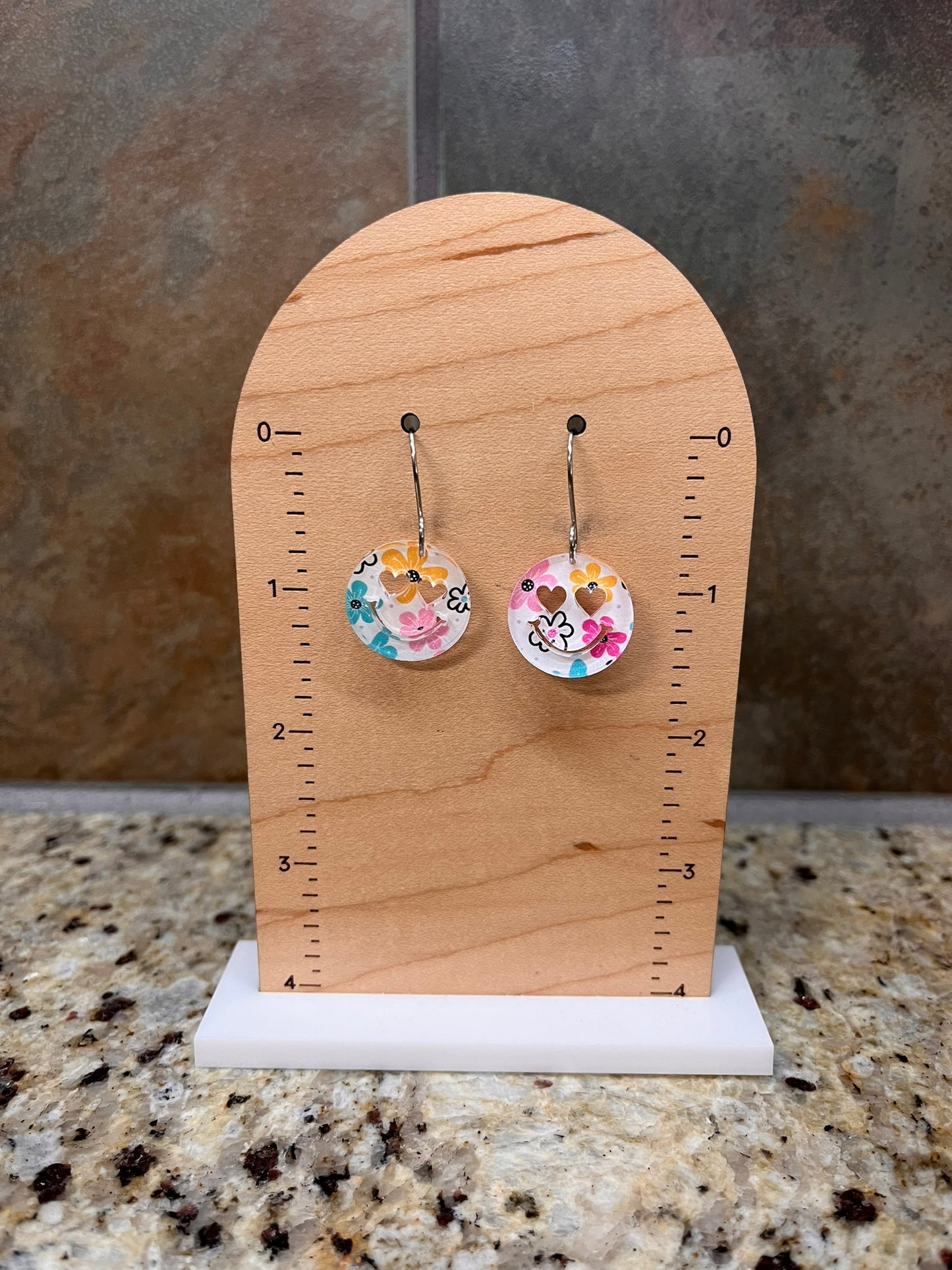 Heart-eyes Smiley Vibrant Blooms Acrylic Dangle Earrings