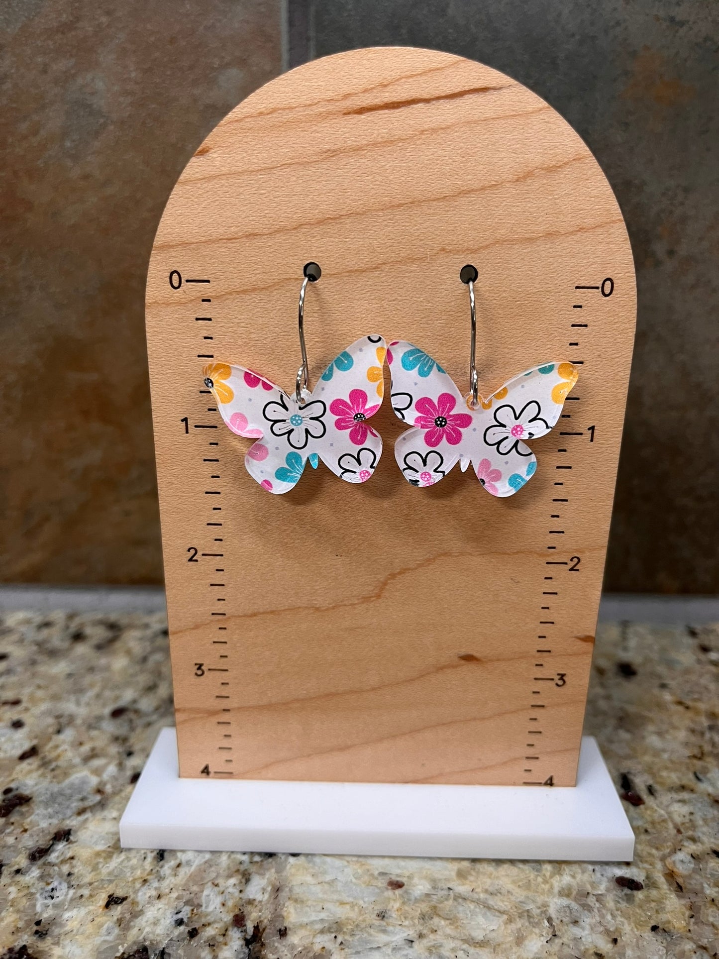 Butterfly Vibrant Blooms Acrylic Dangle Earrings