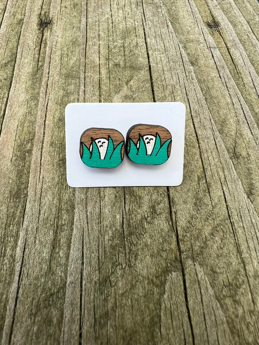 Golf Ball in the Grass Wooden Stud Earrings