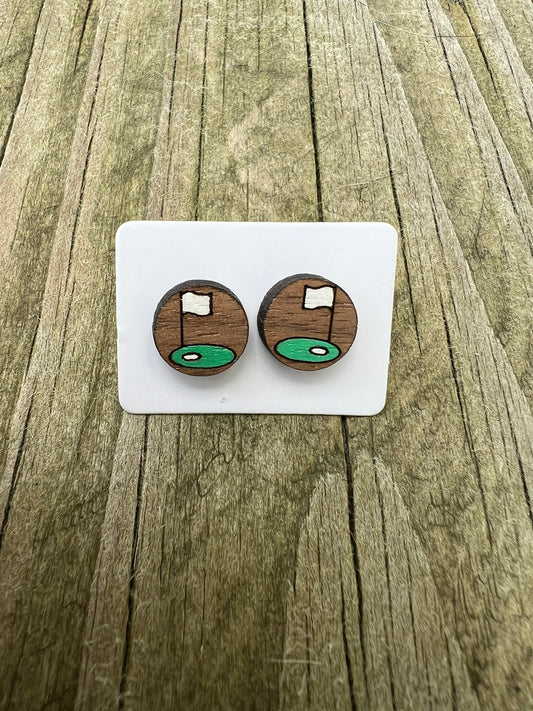 Hole In One Wooden Stud Earrings