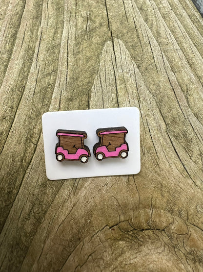 Golf Cart Wooden Stud Earrings