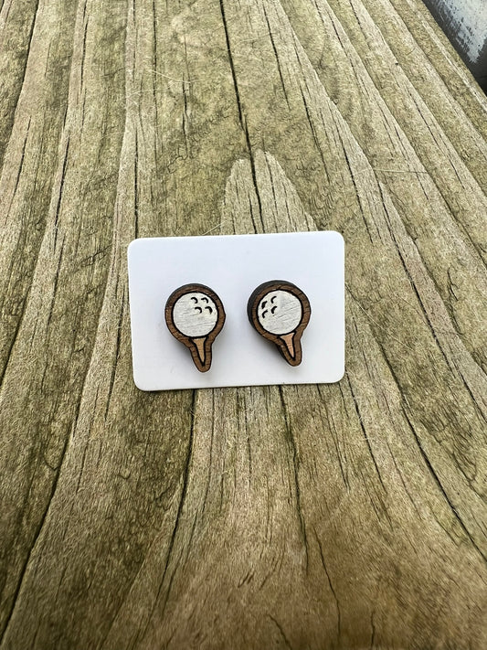 Golf Tee Wooden Stud Earrings