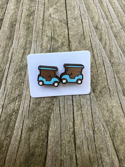 Golf Cart Wooden Stud Earrings