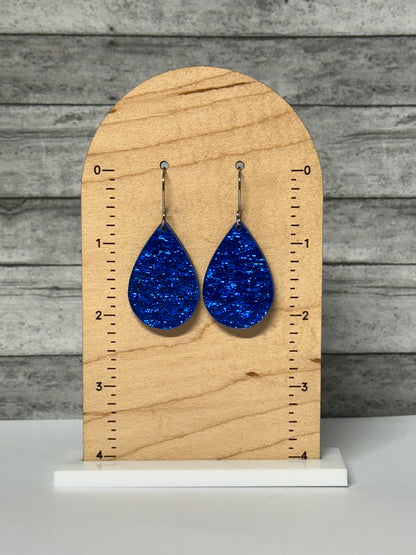 Dark Blue Sparkle Acrylic Dangle Earrings