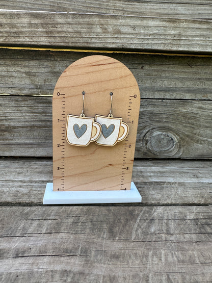 Heart Coffee Mug Dangle Earrings