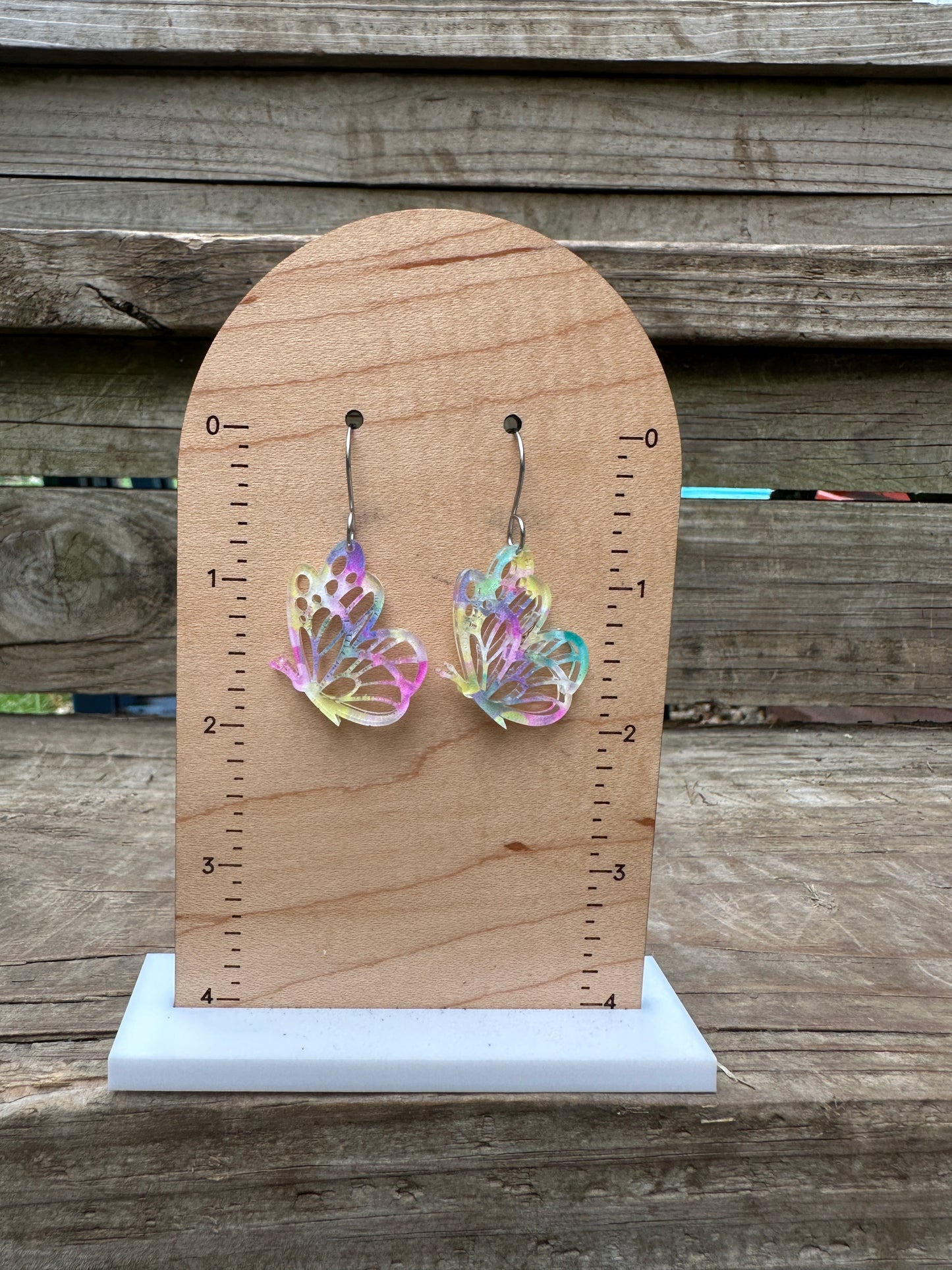 3D Rainbow Butterfly Acrylic Dangle Earrings