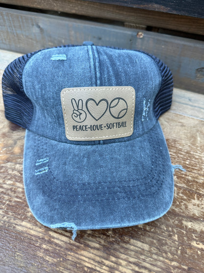 Peace, Love, Softball Women's Criss Cross Hat