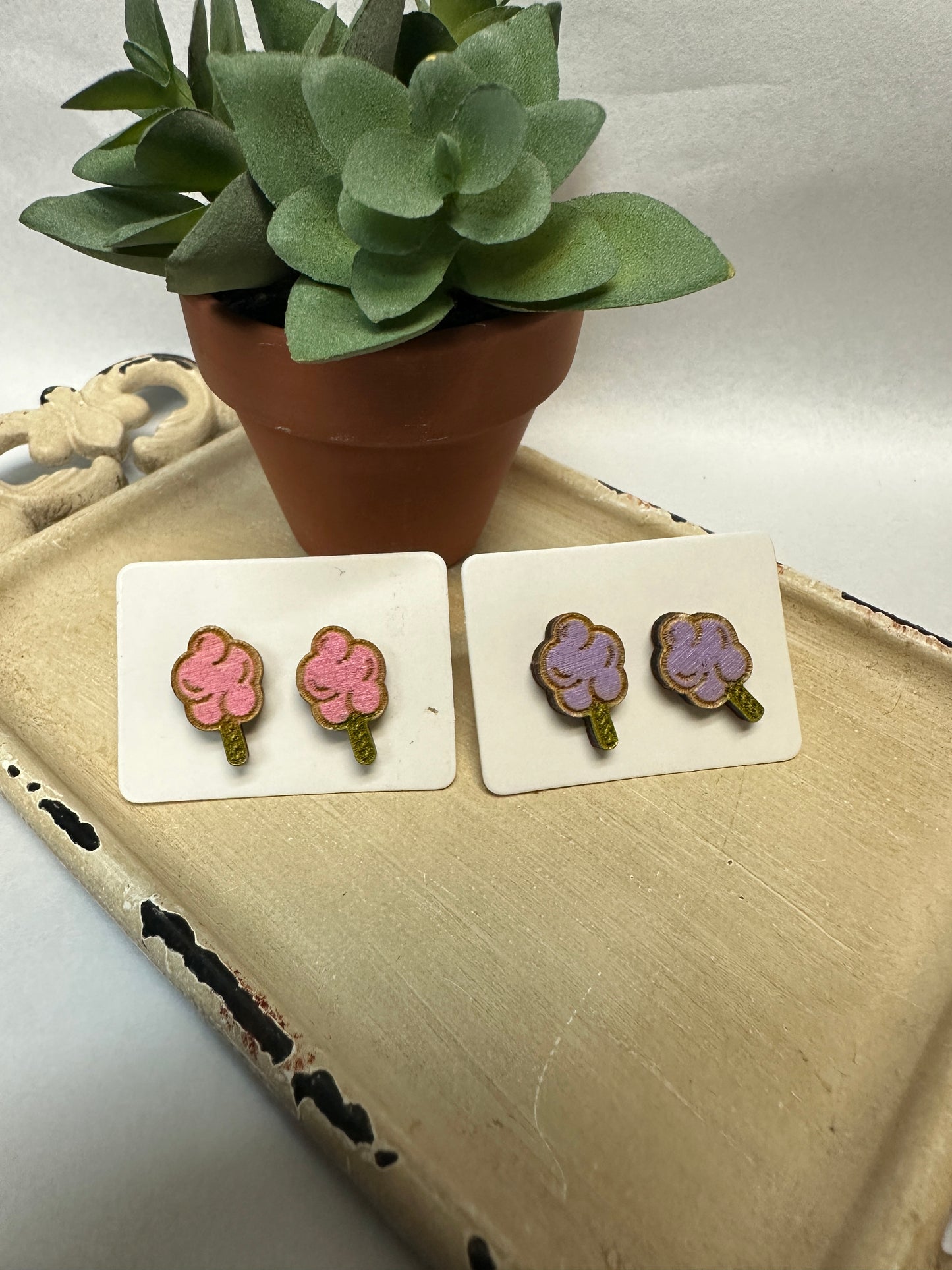 Cotton Candy Wooden Stud Earrings