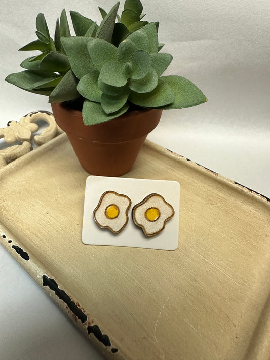 Fried Egg Wooden Stud Earrings