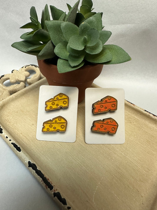 Cheese Wedge Wooden Stud Earrings