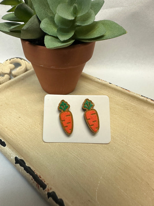 Carrots Wooden Stud Earrings