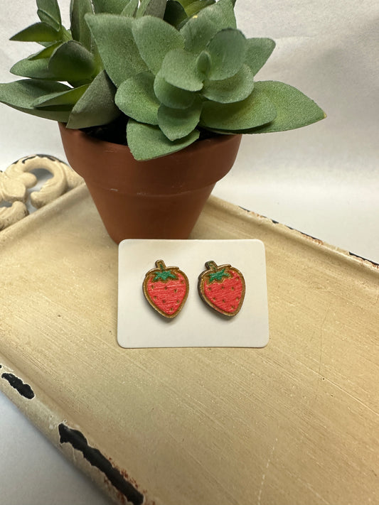 Strawberries Wooden Stud Earrings