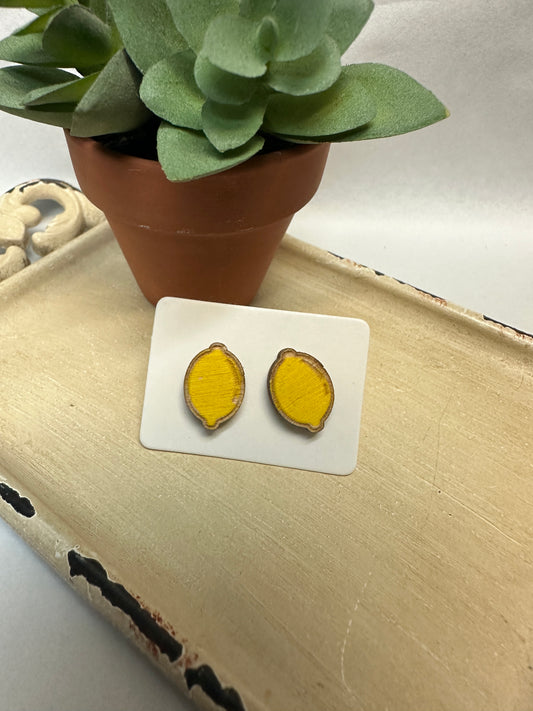 Lemons Wooden Stud Earrings