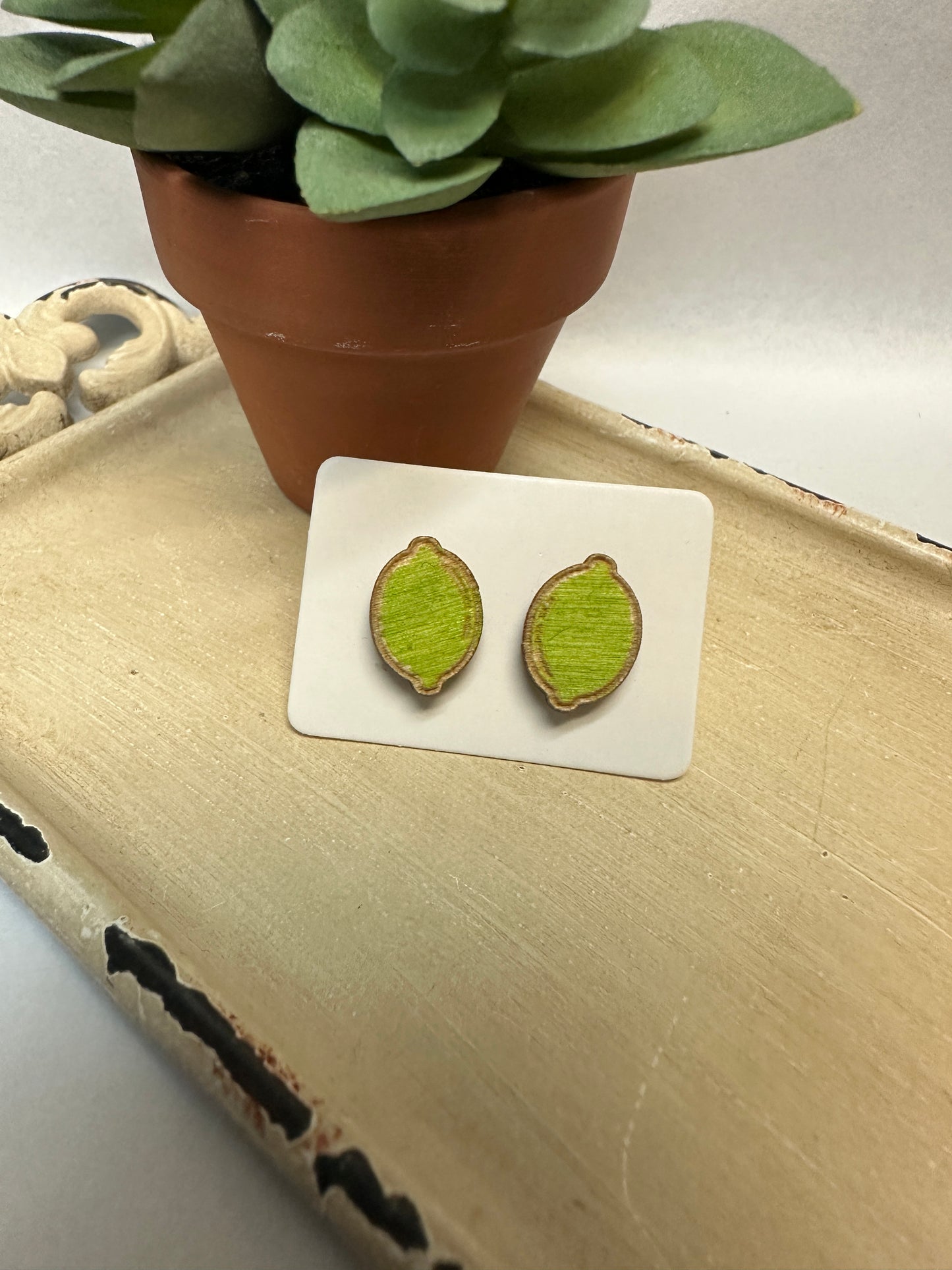 Limes Wooden Stud Earrings