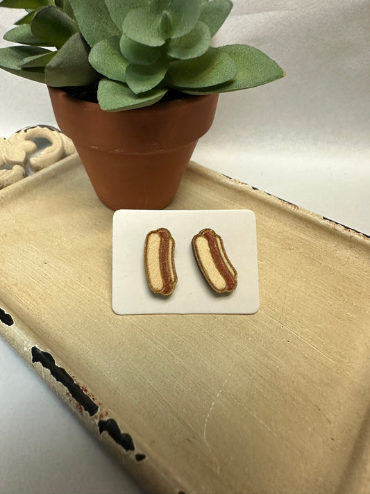 Hot Dogs Wooden Stud Earrings