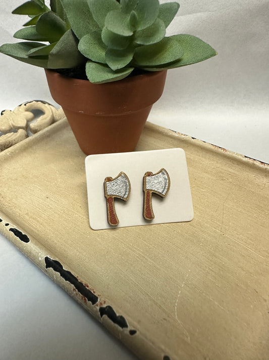 Axes Wooden Stud Earrings