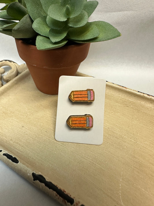 Pencils Wooden Stud Earrings