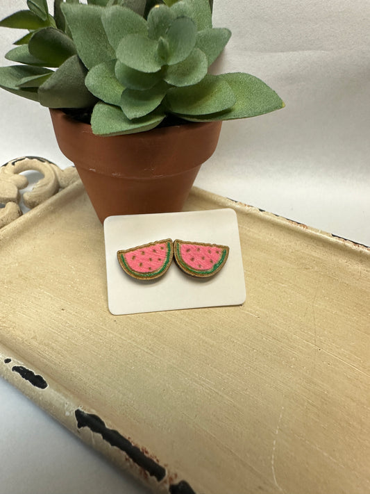 Watermelons Wooden Stud Earrings