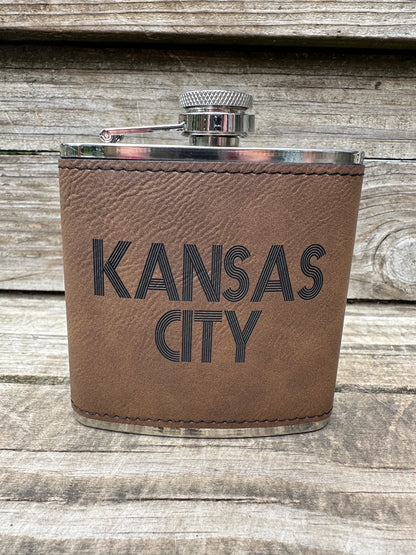 Kansas City 6 oz Leatherette and Stainless Steel Flask