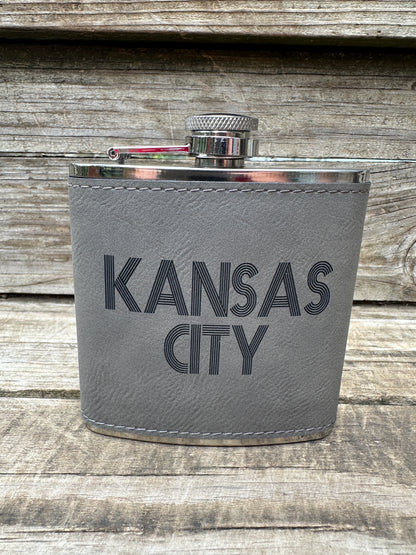 Kansas City 6 oz Leatherette and Stainless Steel Flask