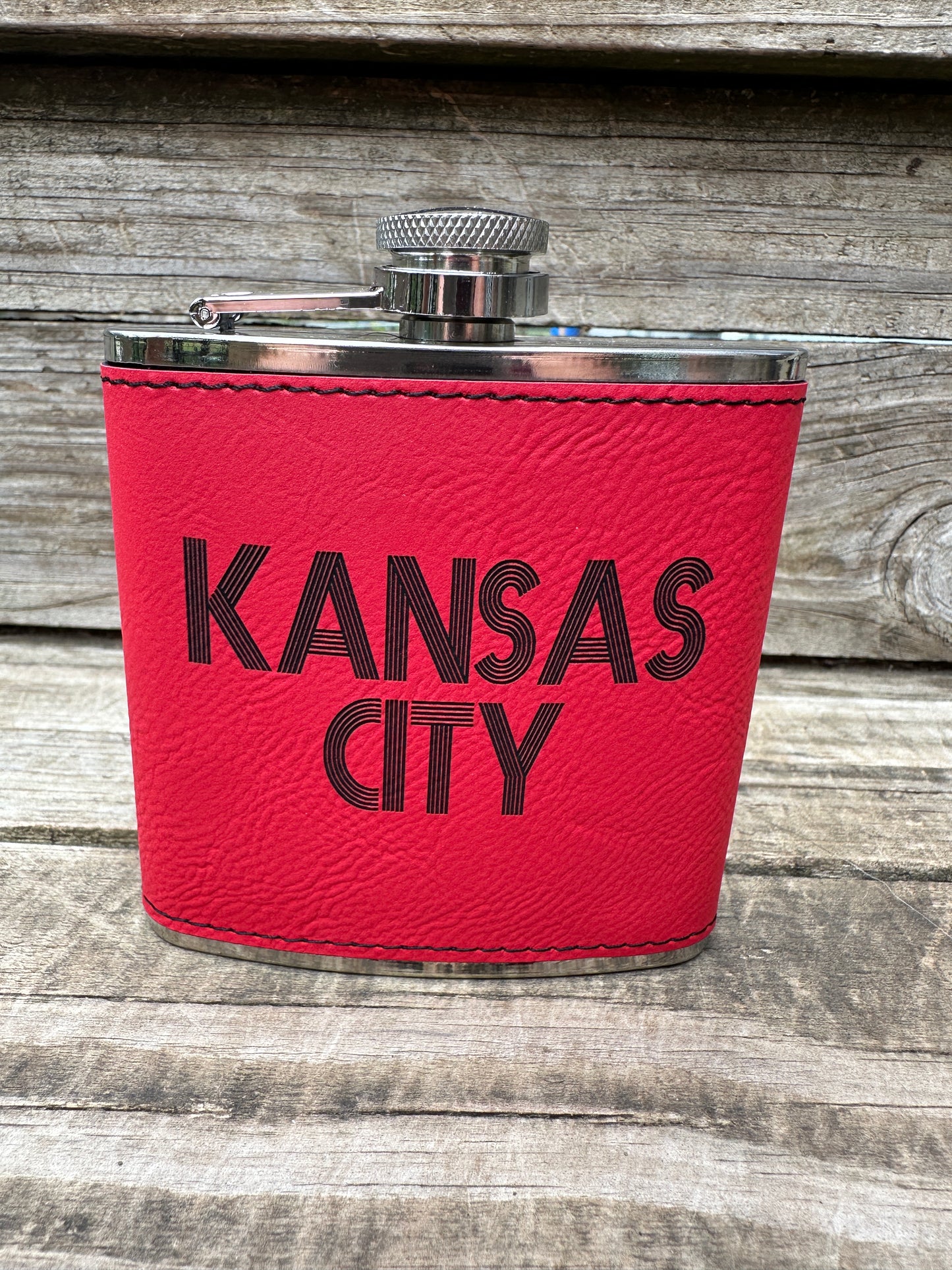 Kansas City 6 oz Leatherette and Stainless Steel Flask