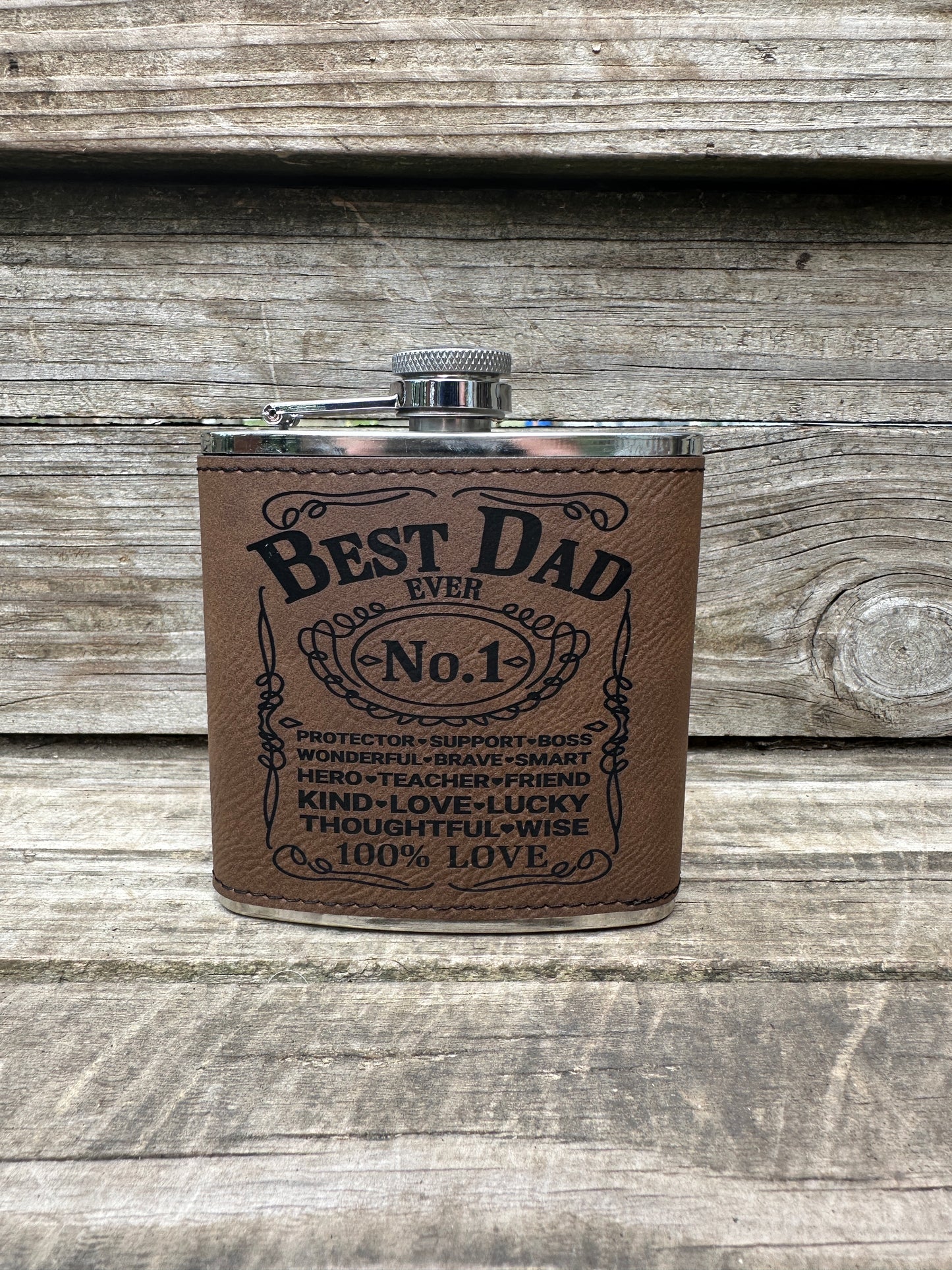 Best Dad 6 oz Leatherette and Stainless Steel Flask